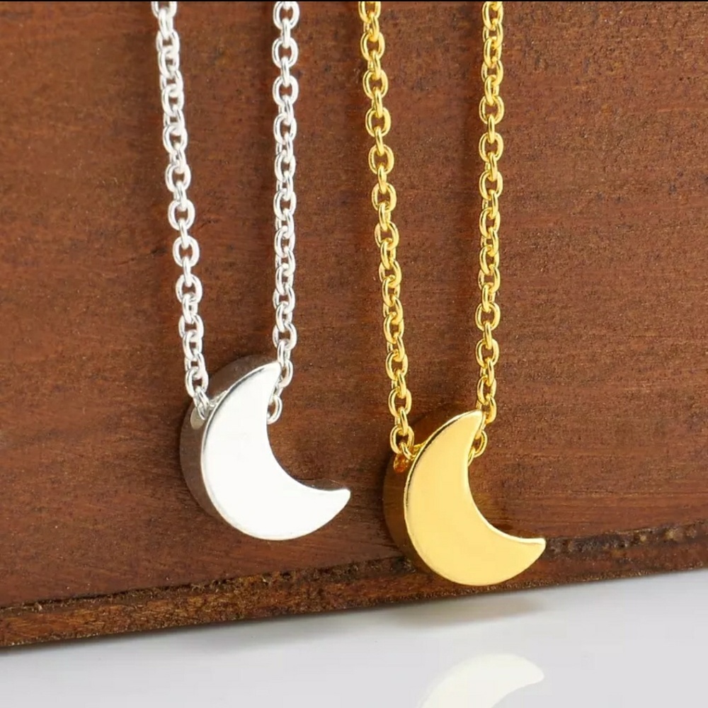 Silver & Gold Moon Pendant Necklace - Picture 5 of 7